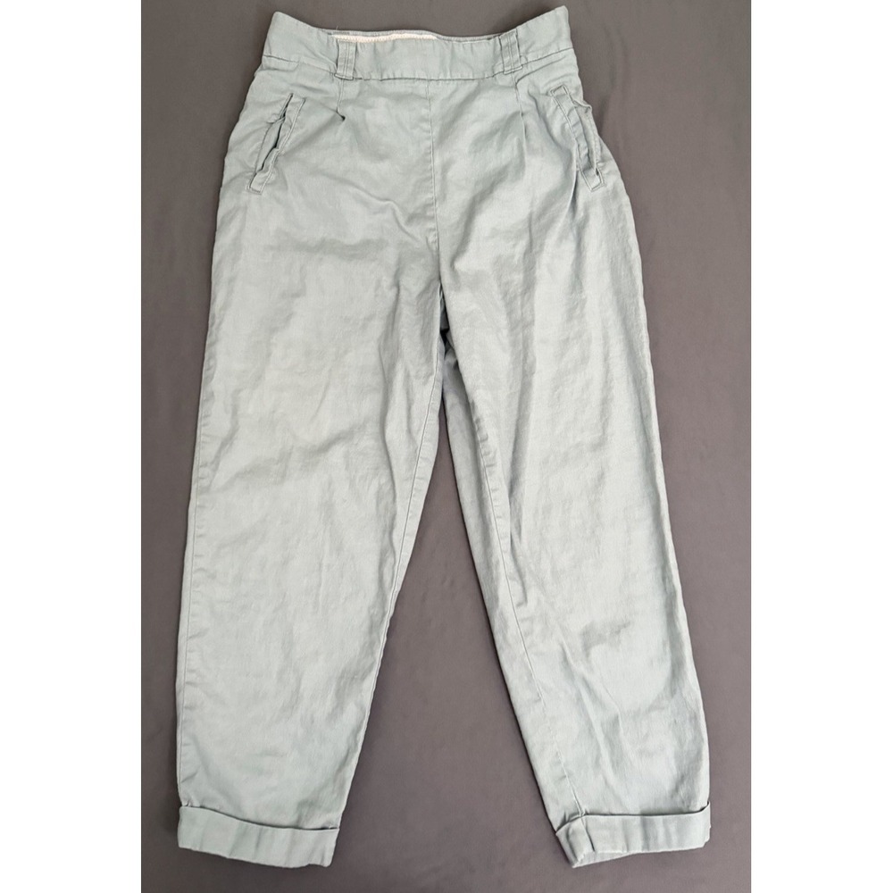 Ett Twa Anthropologie Pants Womens 10 Green Linen Blend Tapered High Rise Ankle